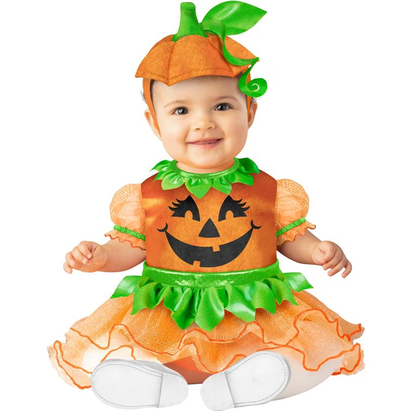 Baby Girl Orange & Green Polyester Pretty Pumpkin Tutu Halloween Costume