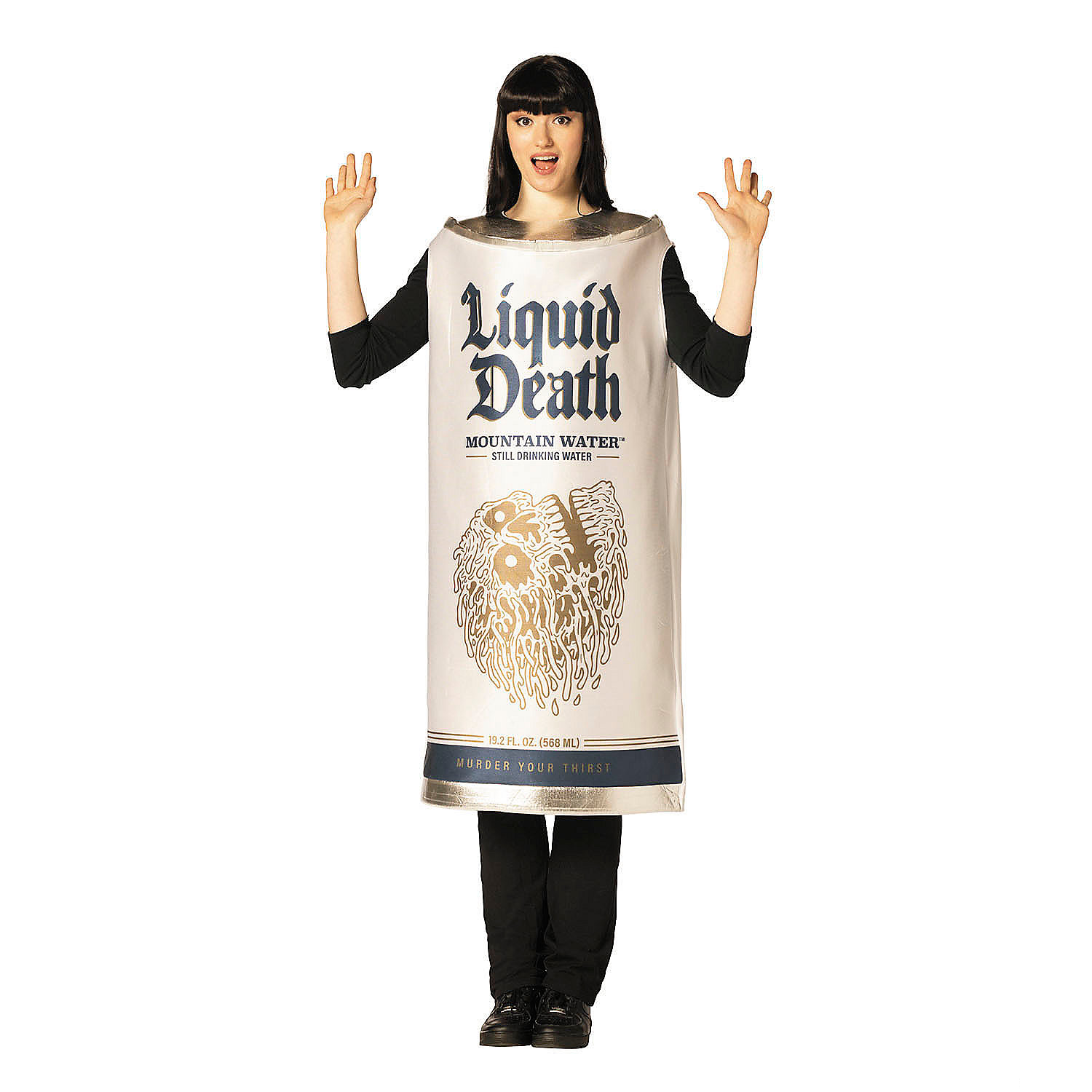Adults Liquid Death Mountain Water Still Drinking Water White Can Tunic Costume