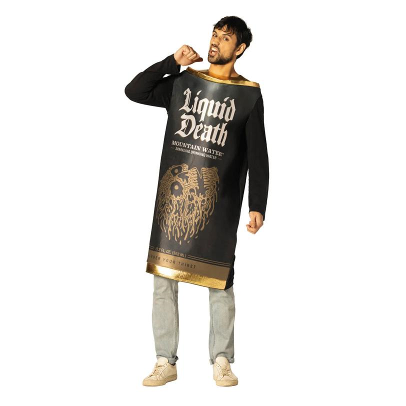 Adults Liquid Death Mountain Water Sparkling Drinking Water Black Can Tunic Costume