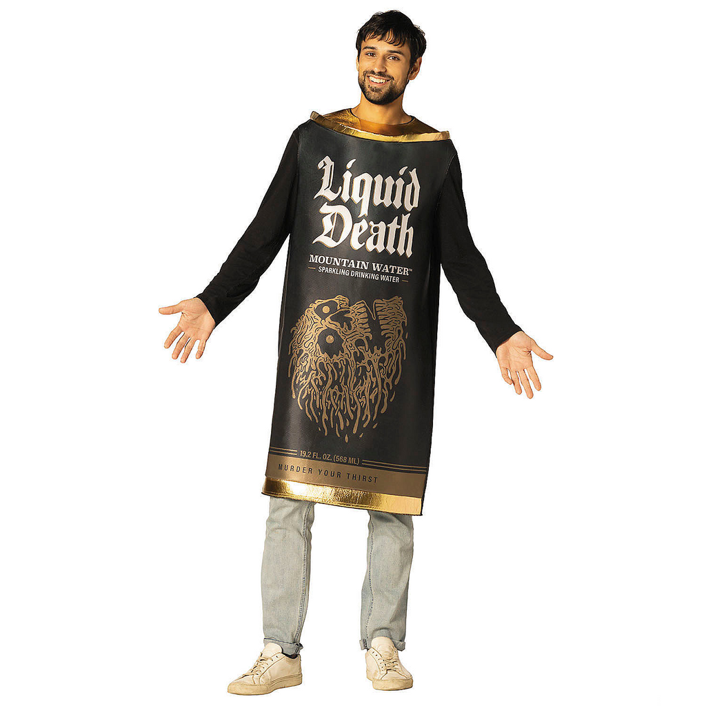 Adults Liquid Death Mountain Water Sparkling Drinking Water Black Can Tunic Costume
