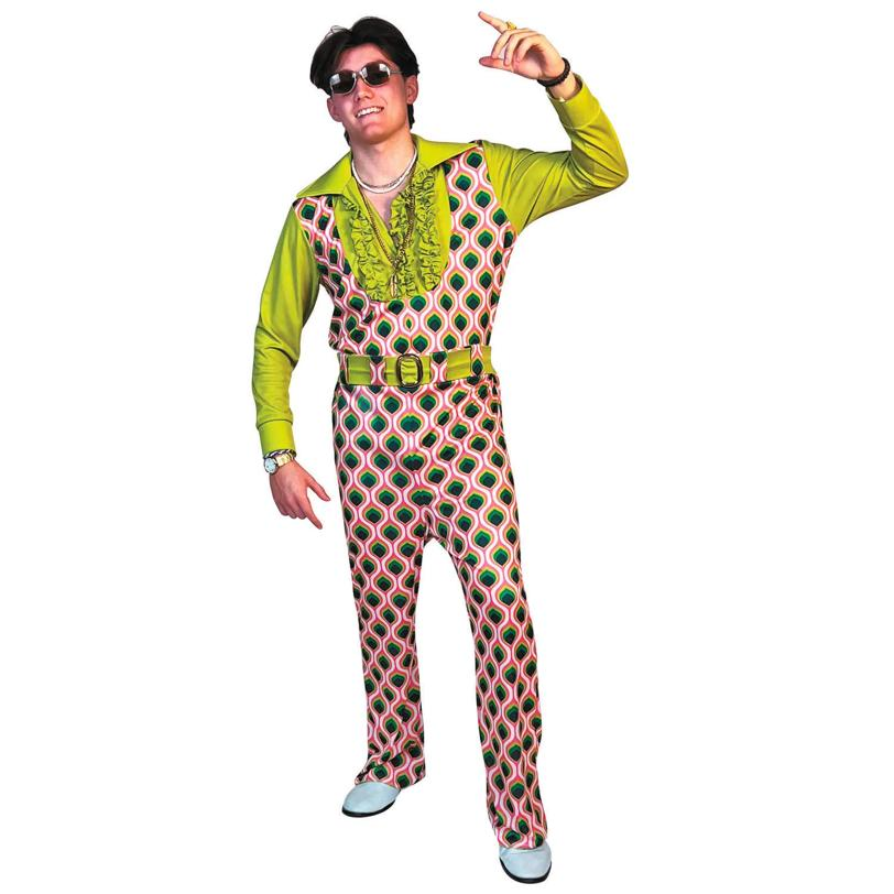 Adults Swaggertown Pink & Green Feather-Print Pantsuit Costume