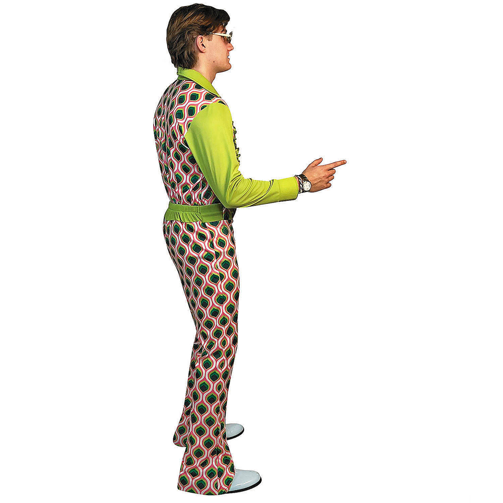 Adults Swaggertown Pink & Green Feather-Print Pantsuit Costume