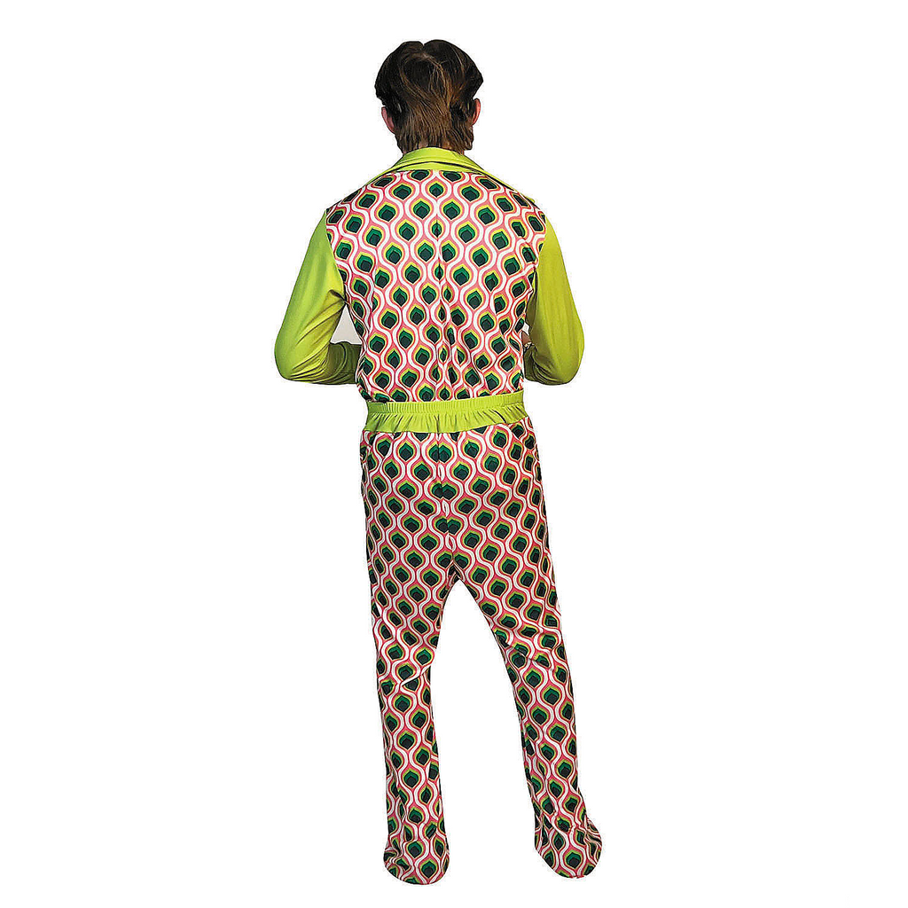 Adults Swaggertown Pink & Green Feather-Print Pantsuit Costume