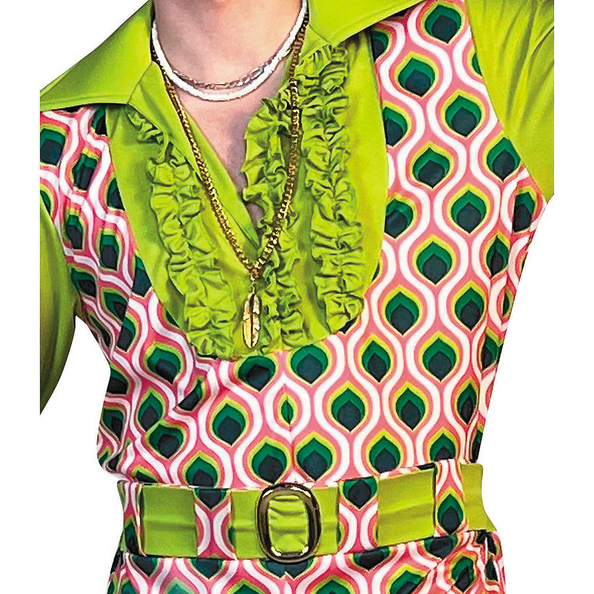 Adults Swaggertown Pink & Green Feather-Print Pantsuit Costume