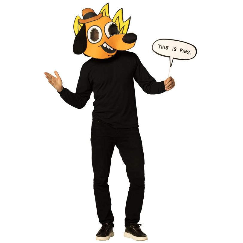 Adults This Is Fine Dog Meme Mask & Sign Costume Accessory