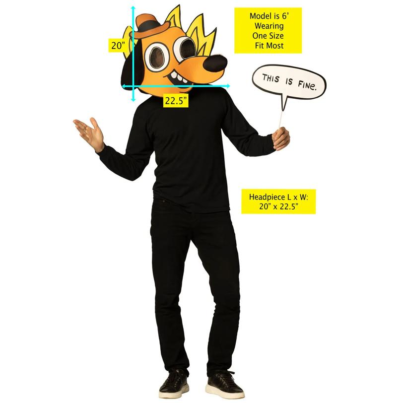 Adults This Is Fine Dog Meme Mask & Sign Costume Accessory