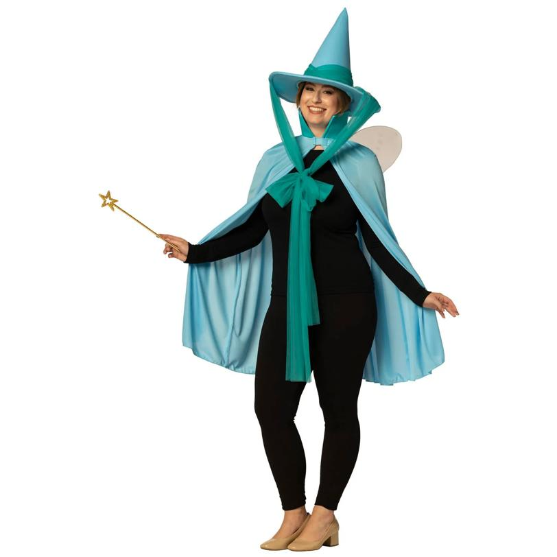 Adults Blue Fairy Godmother Hat, Cape & Wand Costume