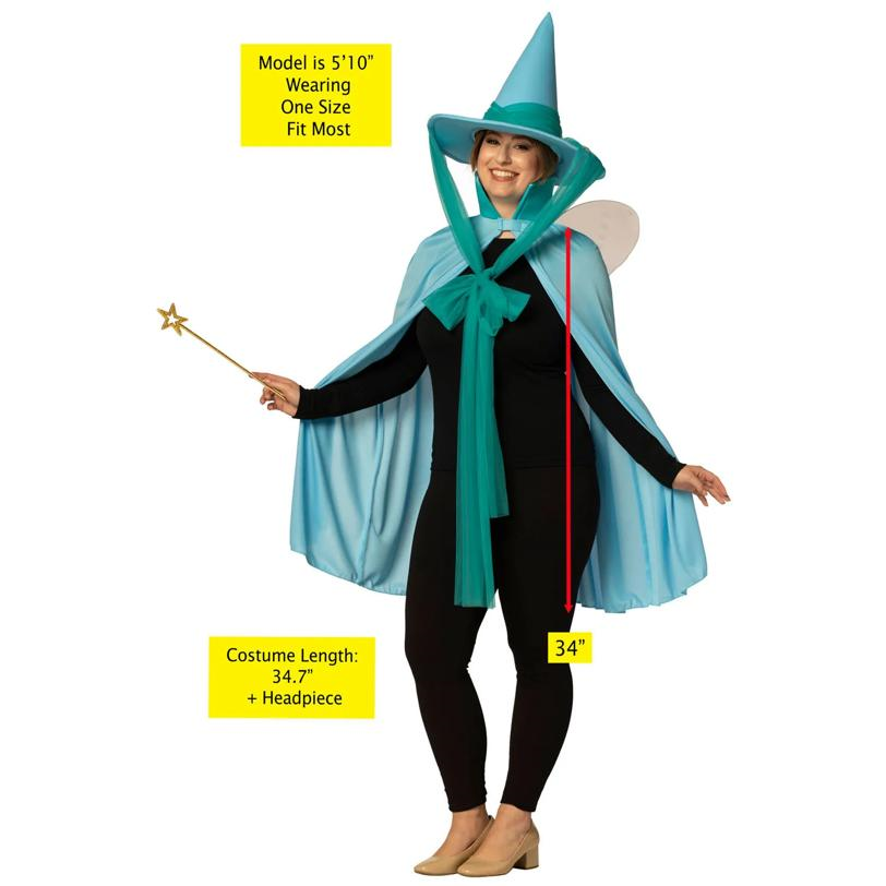 Adults Blue Fairy Godmother Hat, Cape & Wand Costume