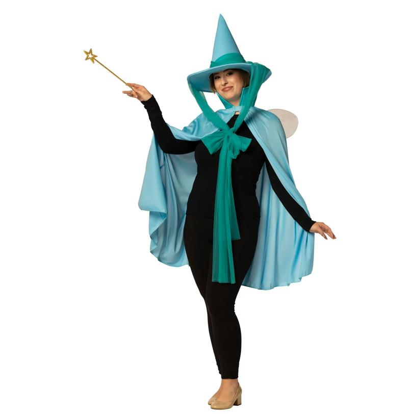 Adults Blue Fairy Godmother Hat, Cape & Wand Costume