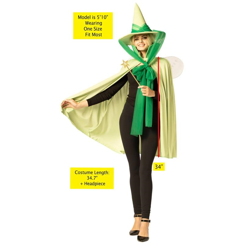 Adults Green Fairy Godmother Hat, Cape & Wand Costume