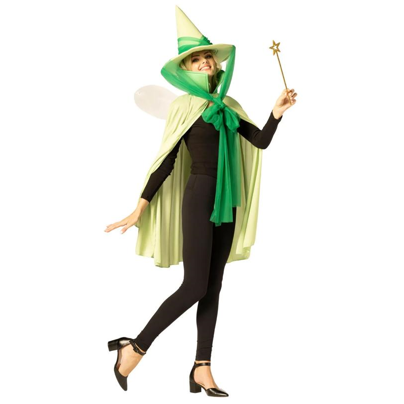 Adults Green Fairy Godmother Hat, Cape & Wand Costume