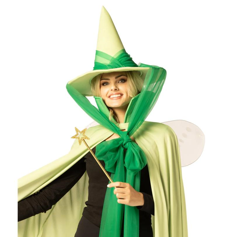 Adults Green Fairy Godmother Hat, Cape & Wand Costume