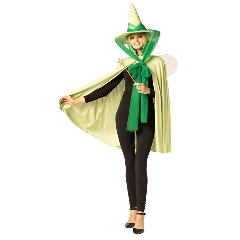 Adults Green Fairy Godmother Hat, Cape & Wand Costume