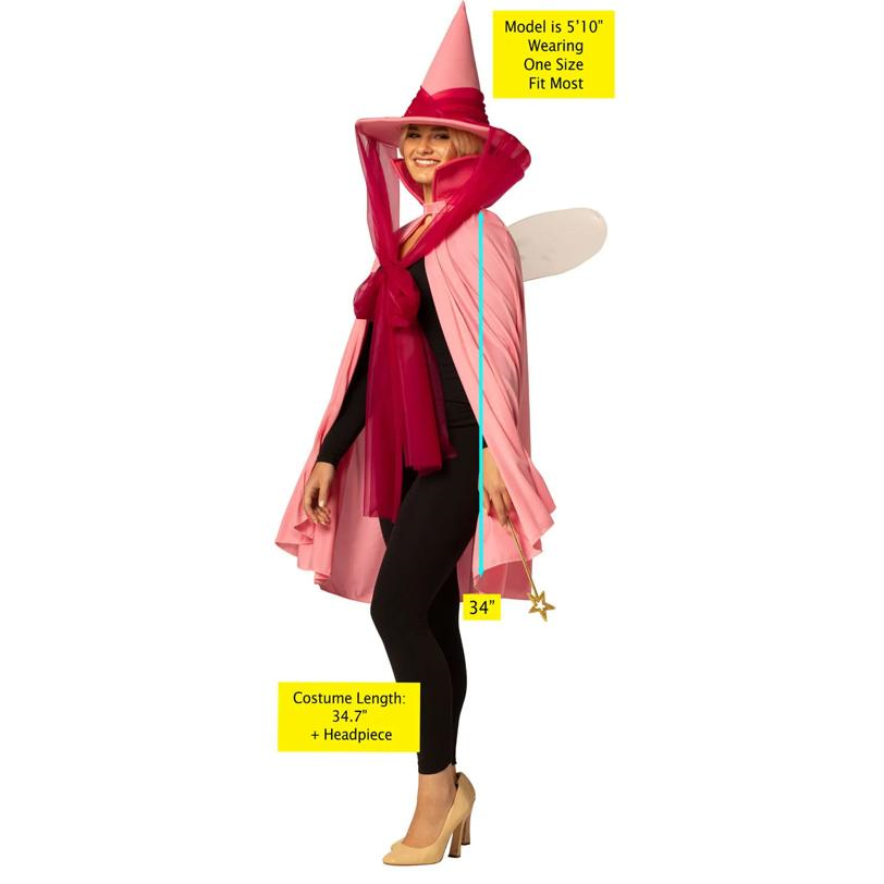 Adults Pink Fairy Godmother Hat, Cape & Wand Costume