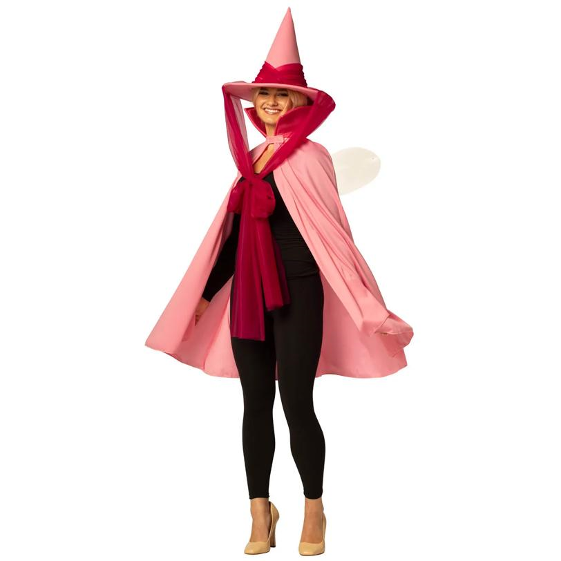Adults Pink Fairy Godmother Hat, Cape & Wand Costume