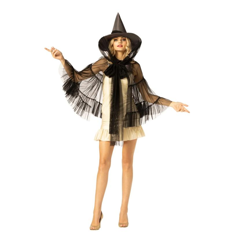 Adults Black Witch Hat & Cape Costume