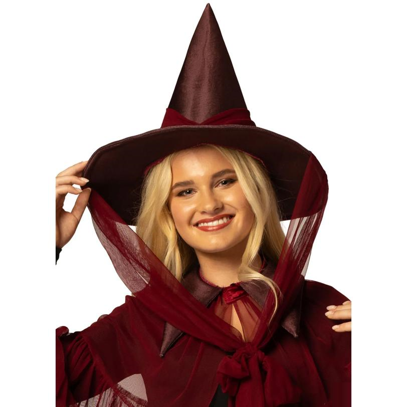 Adults Burgundy Witch Hat & Cape Costume