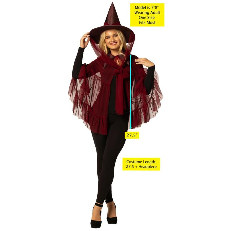 Adults Burgundy Witch Hat & Cape Costume