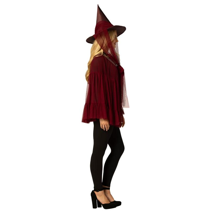 Adults Burgundy Witch Hat & Cape Costume