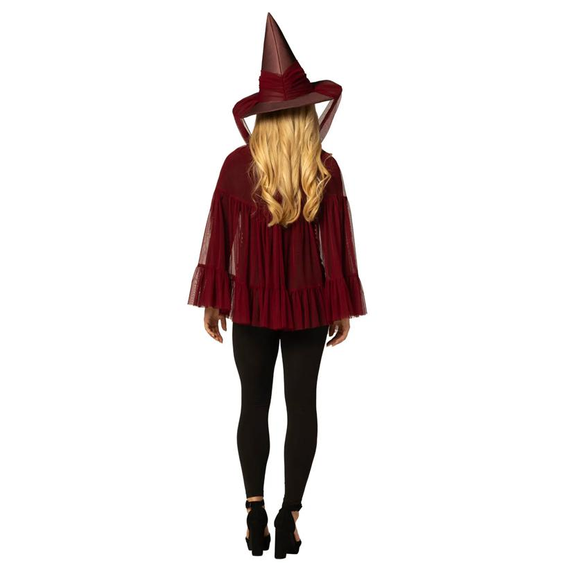 Adults Burgundy Witch Hat & Cape Costume