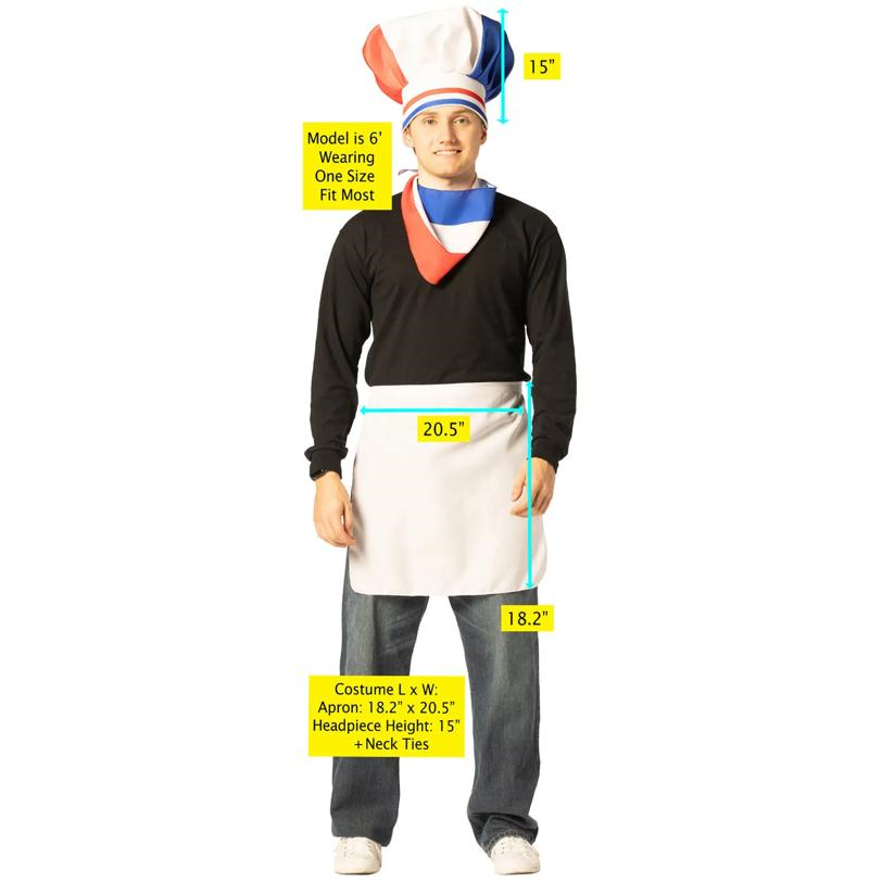 Adults French Chef Hat, Scarf & Apron Costume