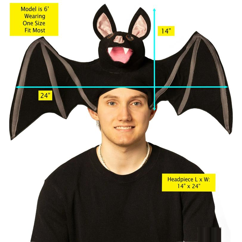 Adults Smiling Black Bat Hat with Wings Costume Accessory