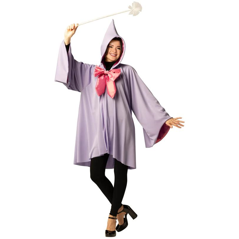 Adults Purple Fairy Godmother Hooded Cape & Wand Costume