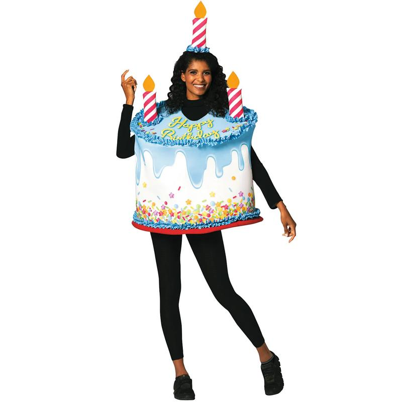 Adult's Happy Birthday Confetti Cake with Candle Costume