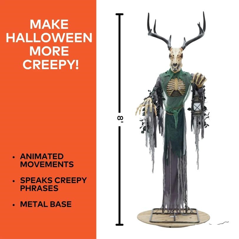 8 Ft. 2" Animated Skeleton Forest Creature with Horns Halloween Decoration