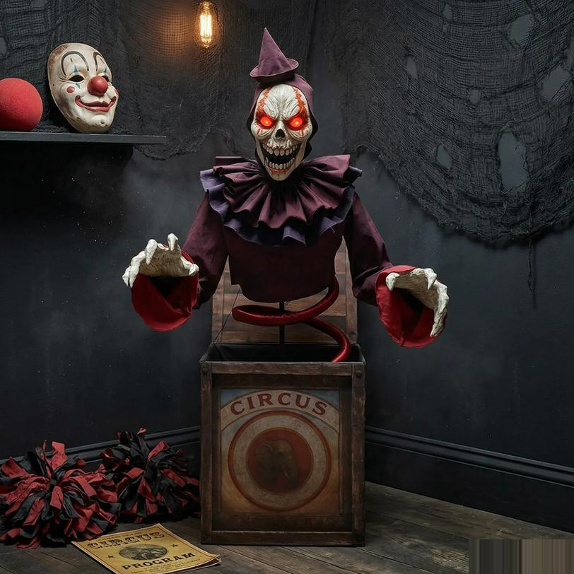 5 Ft. Skeleton Clown Mechanical Jack-in-the-Box Halloween Decoration