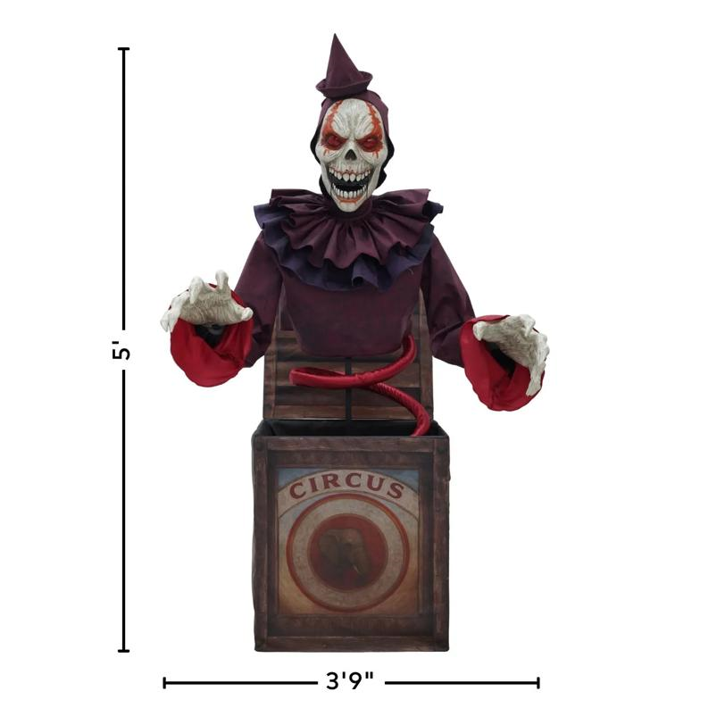 5 Ft. Skeleton Clown Mechanical Jack-in-the-Box Halloween Decoration