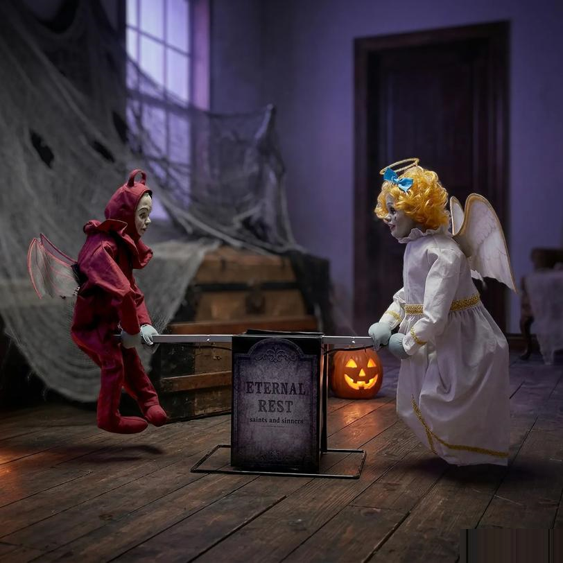 4 Ft. x 3 Ft. Animated Eternal Rest Angel & Devil Seesaw Halloween Decoration