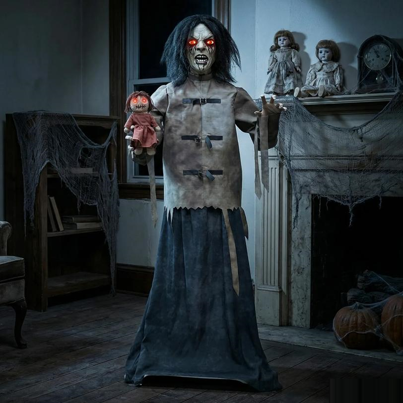5 Ft. Maniac Mary in a Straitjacket with Doll Halloween Decoration