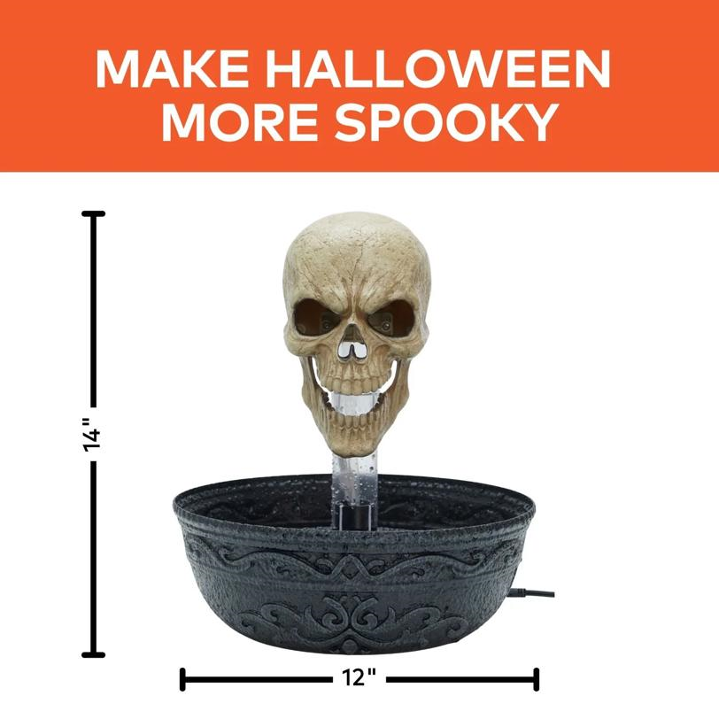 14" Bleeding Skull Fountain Halloween Decoration