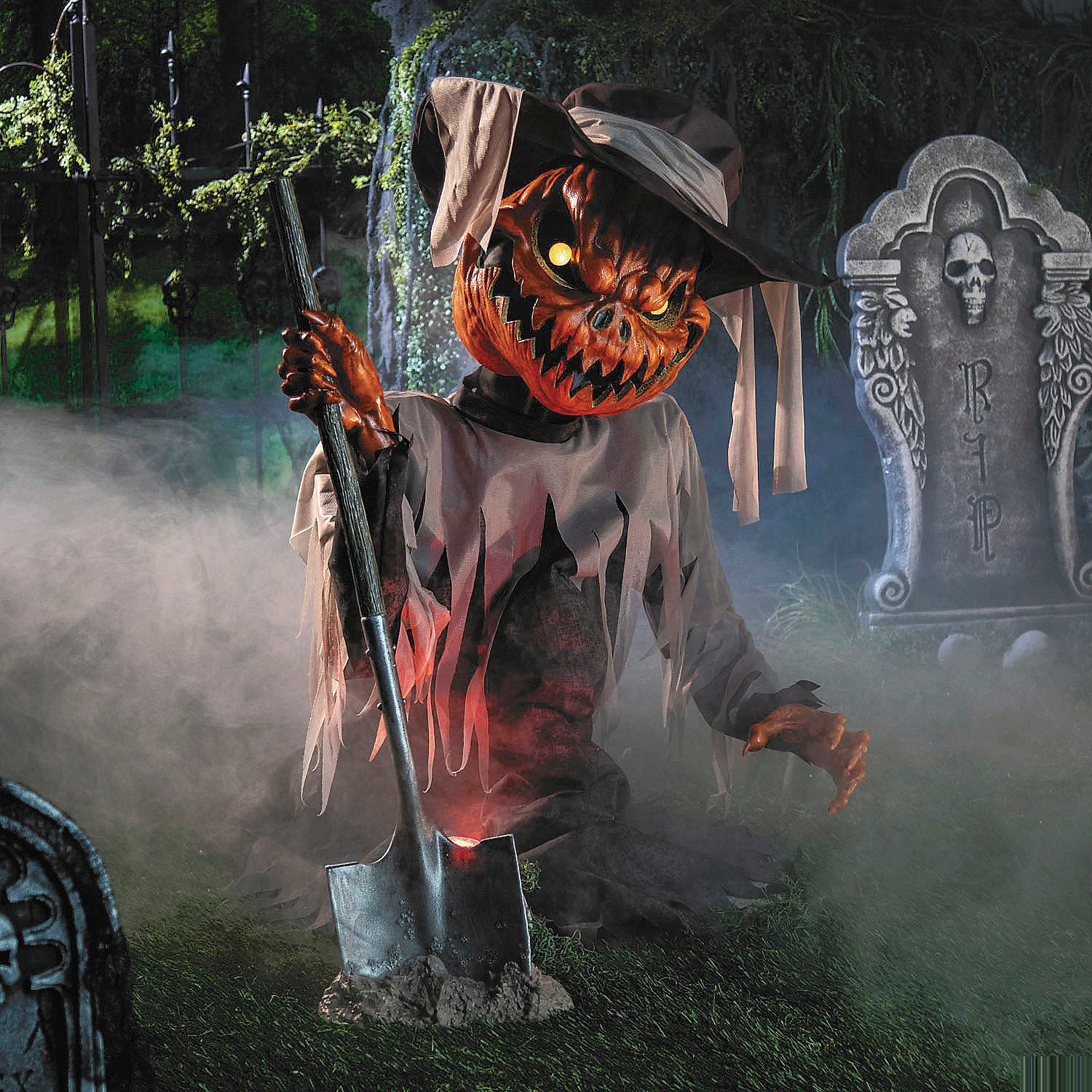3 Ft. Animated Light-Up Pop-Up Pumpkin Head Scarecrow Halloween Decoration
