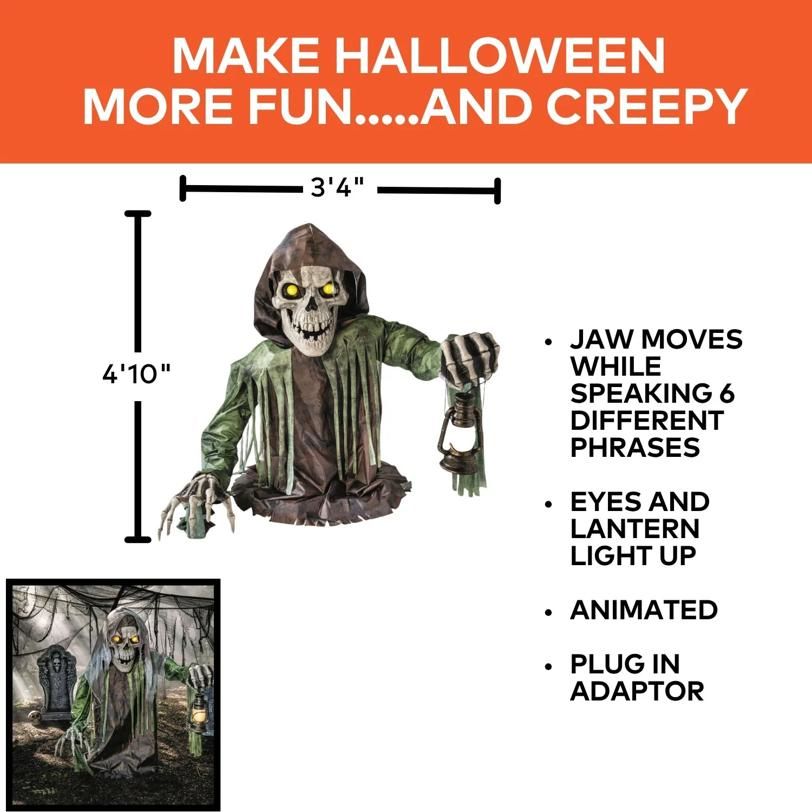 4 Ft. 10" Animated Light-Up Corroded Skeleton Reaper