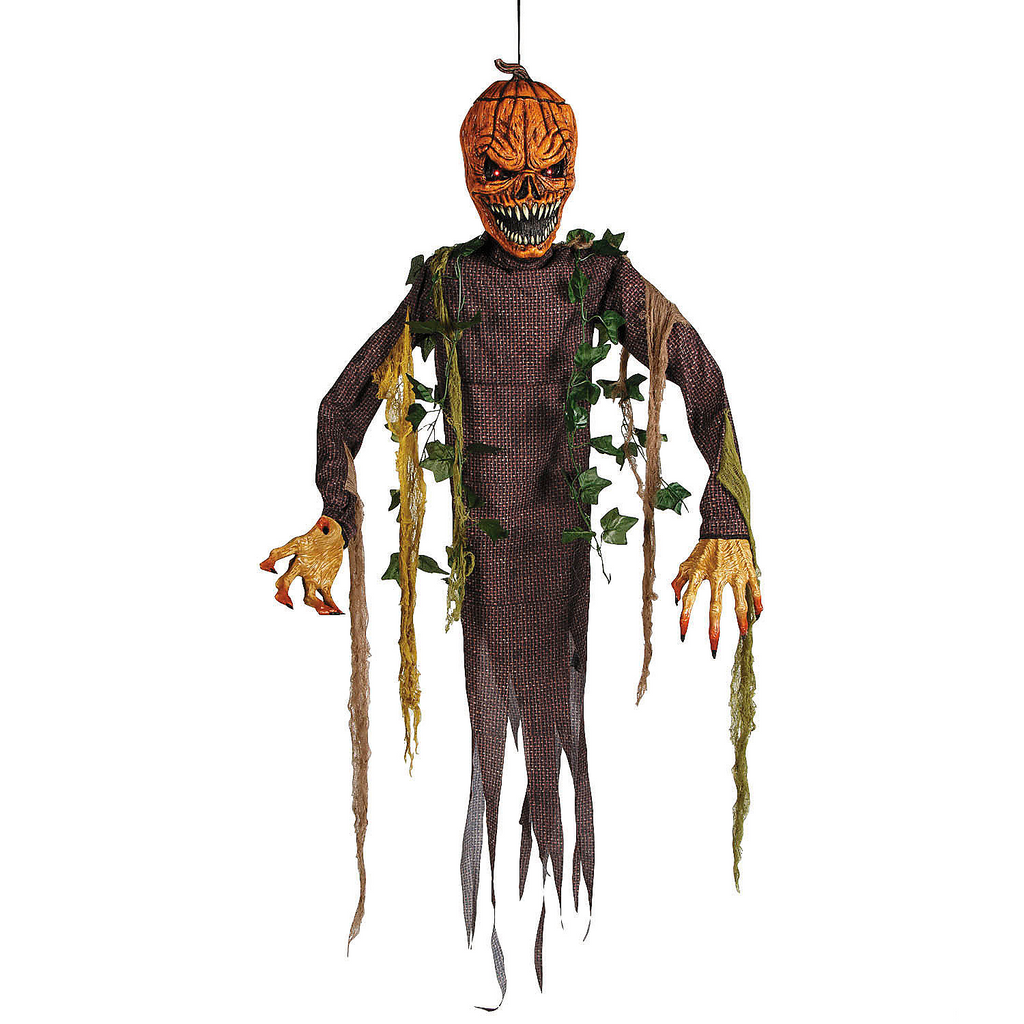 5 Ft. Light-Up Posable Hanging Pumpkin Patch Ghoul with Sound Halloween Decoration