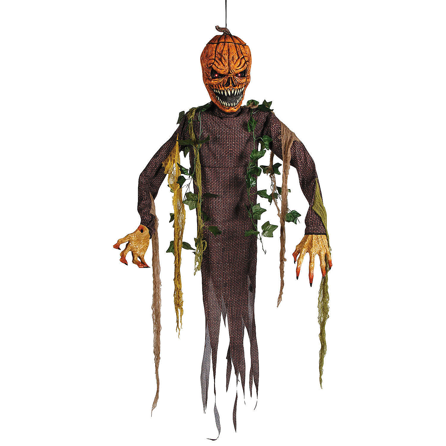 5 Ft. Light-Up Posable Hanging Pumpkin Patch Ghoul with Sound Halloween Decoration