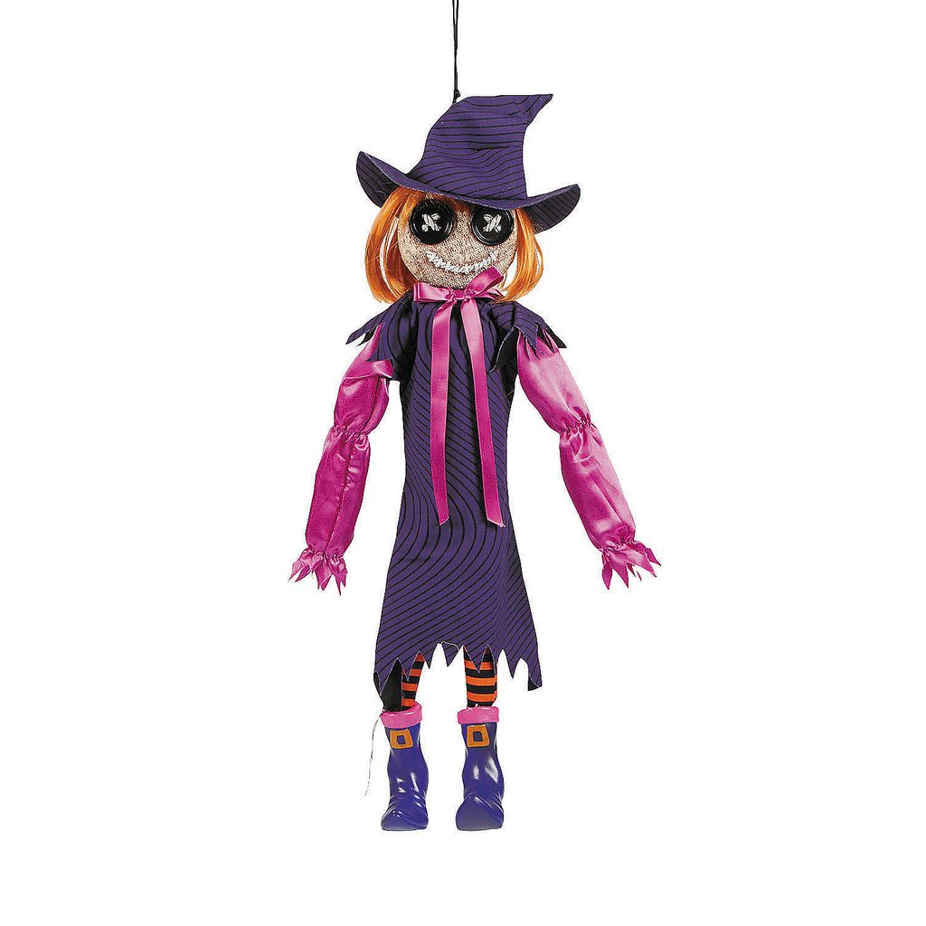 2 Ft. Hanging Mischievous Black & Purple Witch Doll Halloween Decoration