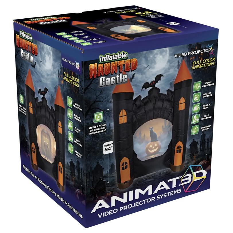 ANIMAT3D Inflatable Haunted Castle Animated Light-Up with Sound Outdoor Halloween Decoration