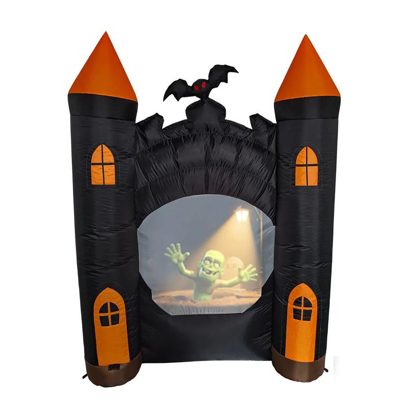ANIMAT3D Inflatable Haunted Castle Animated Light-Up with Sound Outdoor Halloween Decoration