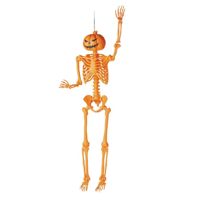 5 Ft. Posable Orange Pumpkinhead Skeleton Halloween Decoration