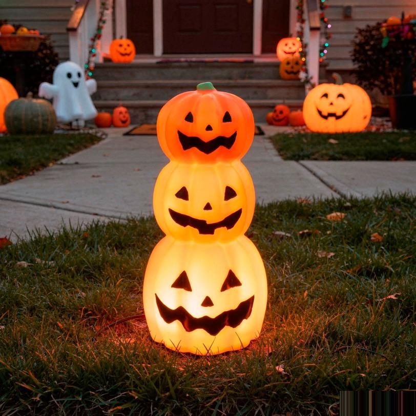 12" Light-Up LED Stacked Jack-O'-Lantern Pumpkins Blow Mold Figure Halloween Decoration