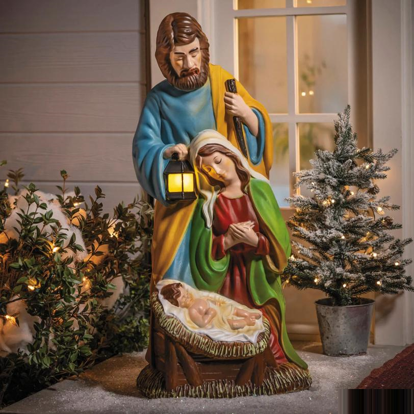 32 1/4" Light-Up Nativity Holy Family with LED Lantern Christmas Decoration