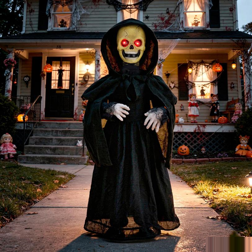 37" Animated Light-Up LED Standing Doll with Moving Head Halloween Decoration