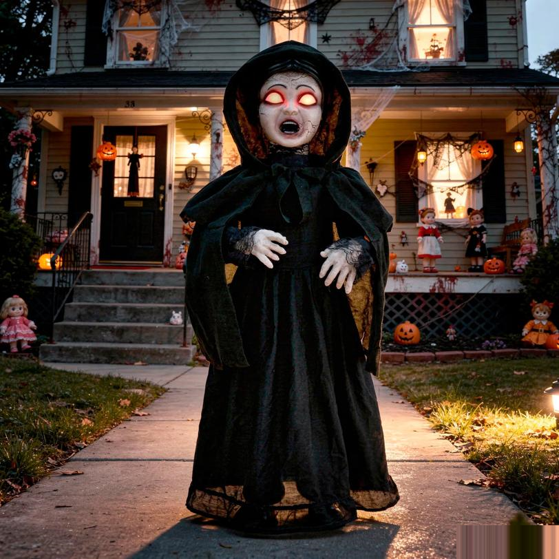 37" Animated Light-Up LED Standing Doll with Moving Head Halloween Decoration