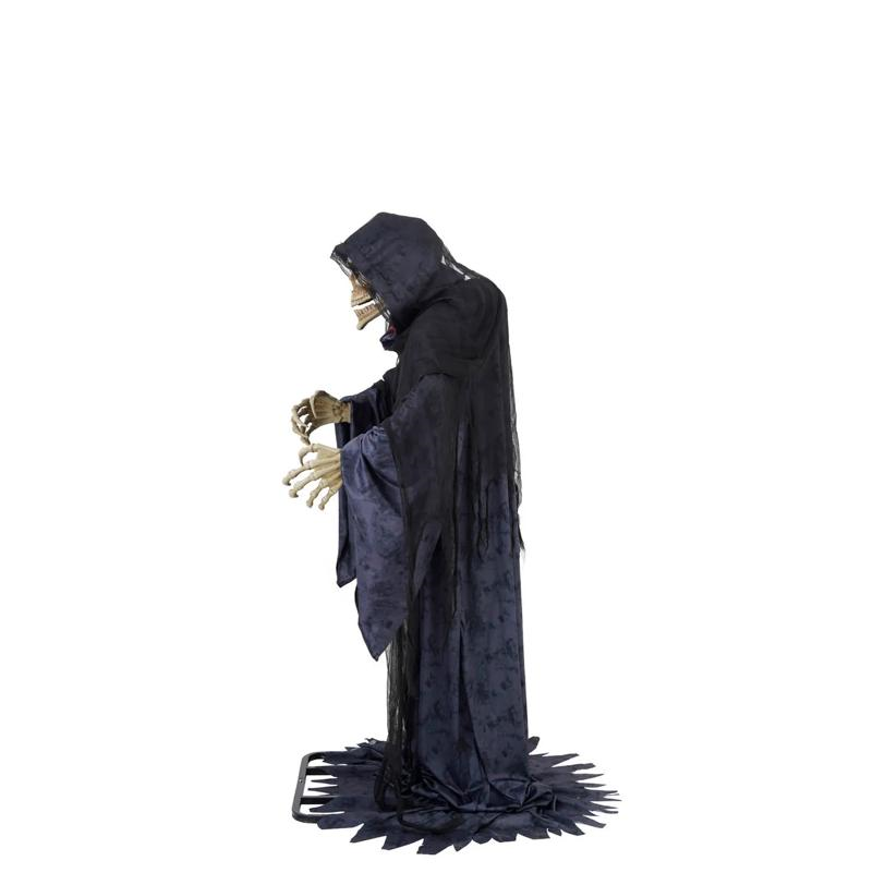 6 Ft. 9" Animated Light-Up Rising Skeleton Reaper in Hooded Cloak Halloween Decoration