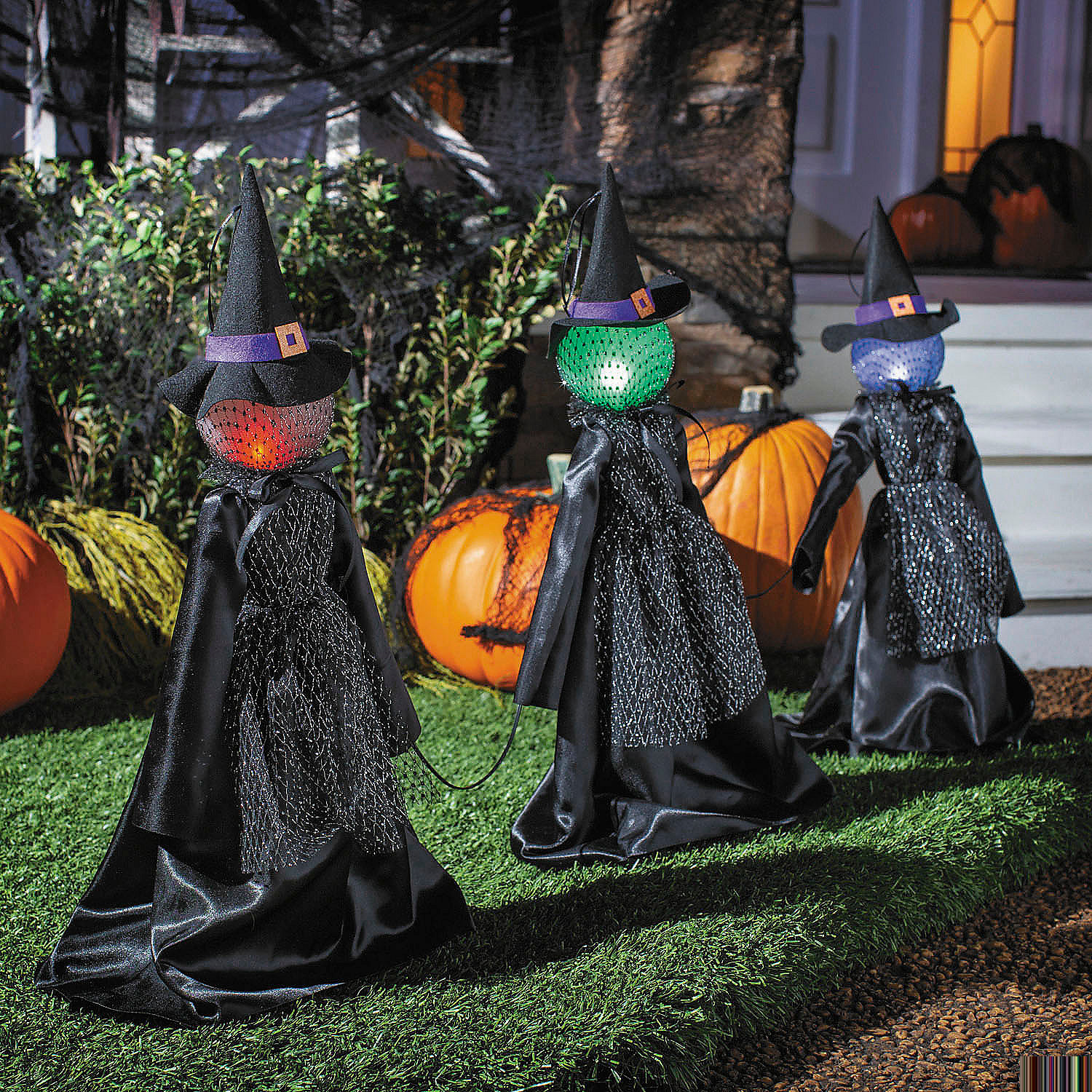 27 1/2" Light-Up LED Witch Pathway Yard Stakes Halloween Decoration