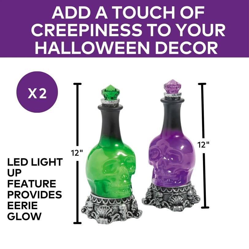 12" Light-Up LED Green Potion Bottles Halloween Decoration