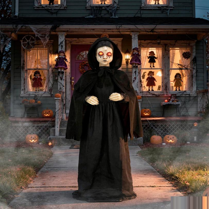 5 Ft. Animated Light-Up LED Standing Doll with Moving Head & Eyes Halloween Decoration